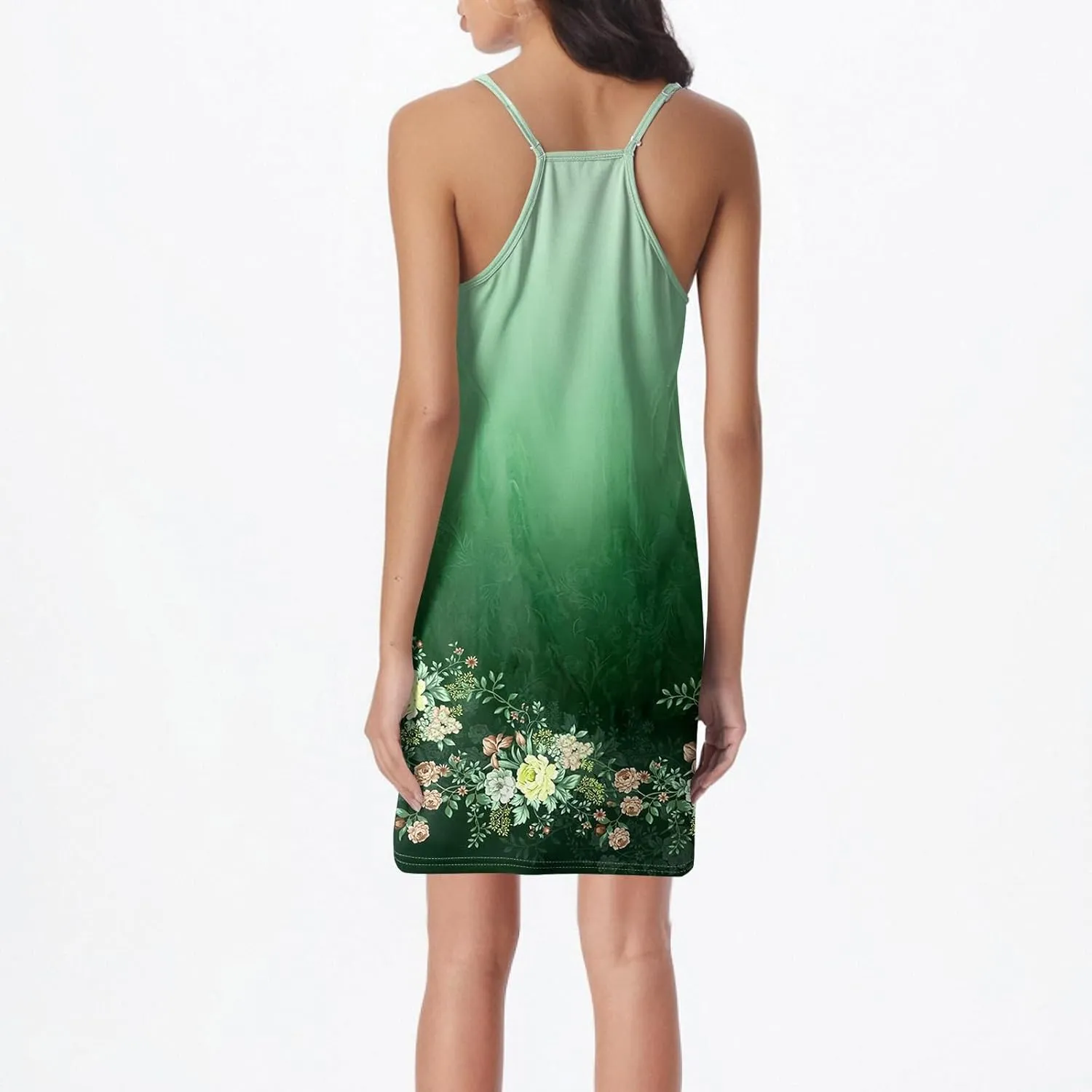 Women Spring Dresses Sleeveless Spaghetti Strap Boho Beach Dress Swimsuit Cover Up Pleated U Neck Mini Dress