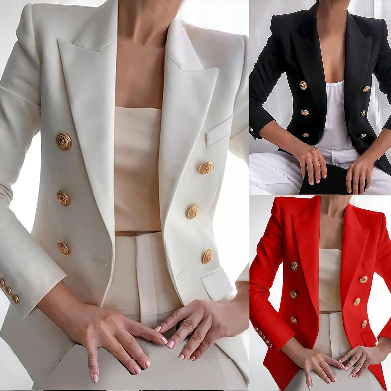 Womens Blazer Fashion Casual 2024 Office Work Button Jackets Long Sleeve Open Front Loose Lightweight Blazers