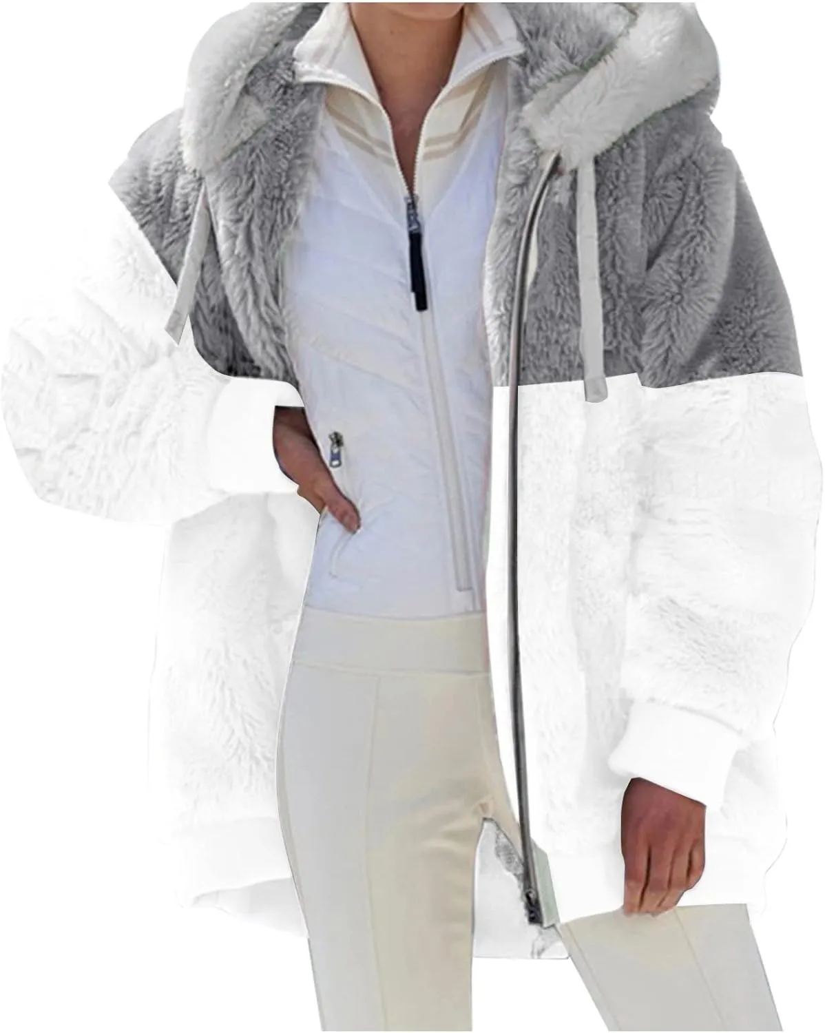 Women's Casual Fashion Loose Solid Color Hat Plus Fleece Collar Pocket Jacket