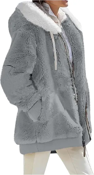 Women's Casual Fashion Loose Solid Color Hat Plus Fleece Collar Pocket Jacket
