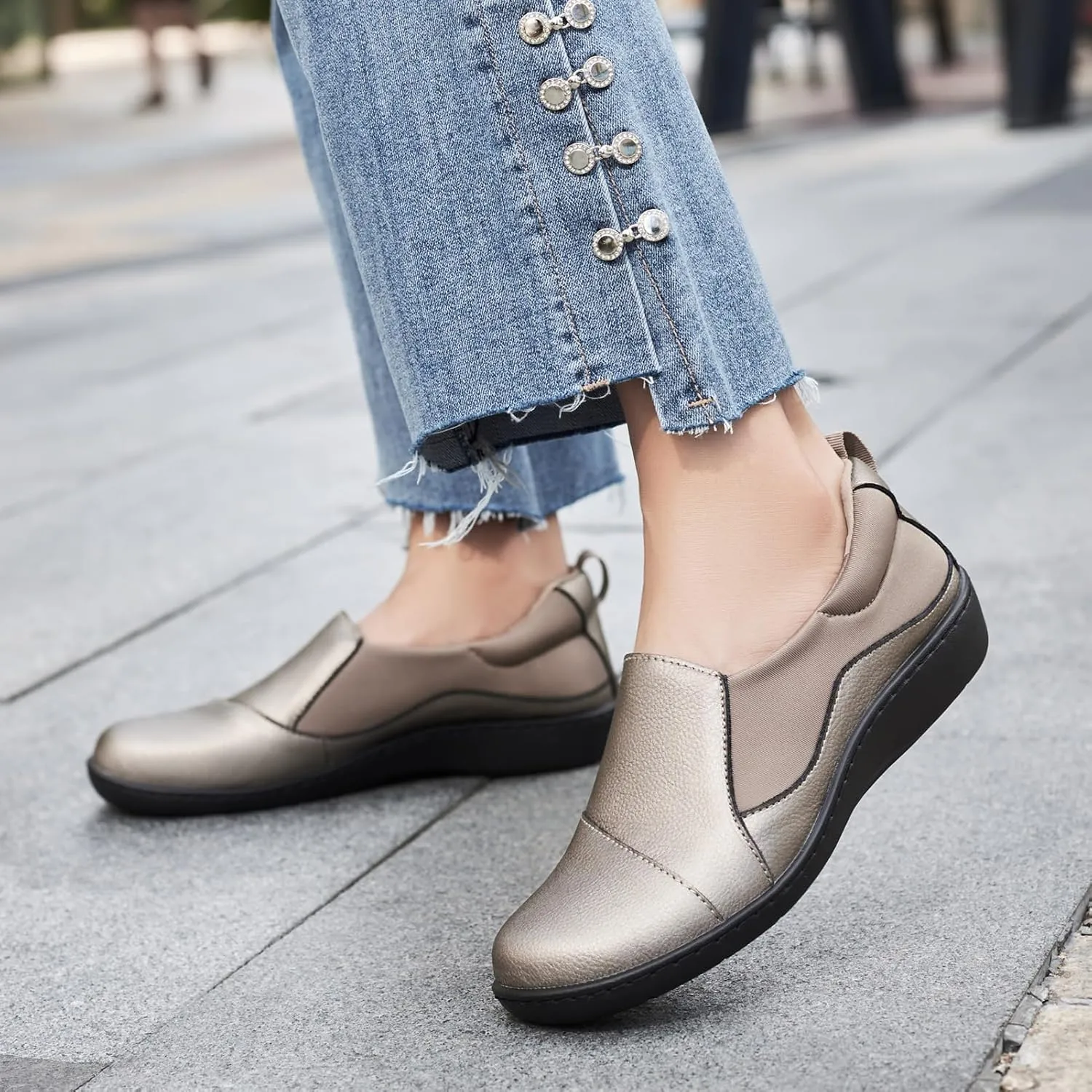 Women's Comfort Leather Loafers Cute Casual Slip On Lightweight Walking Flats Everyday Work Shoes