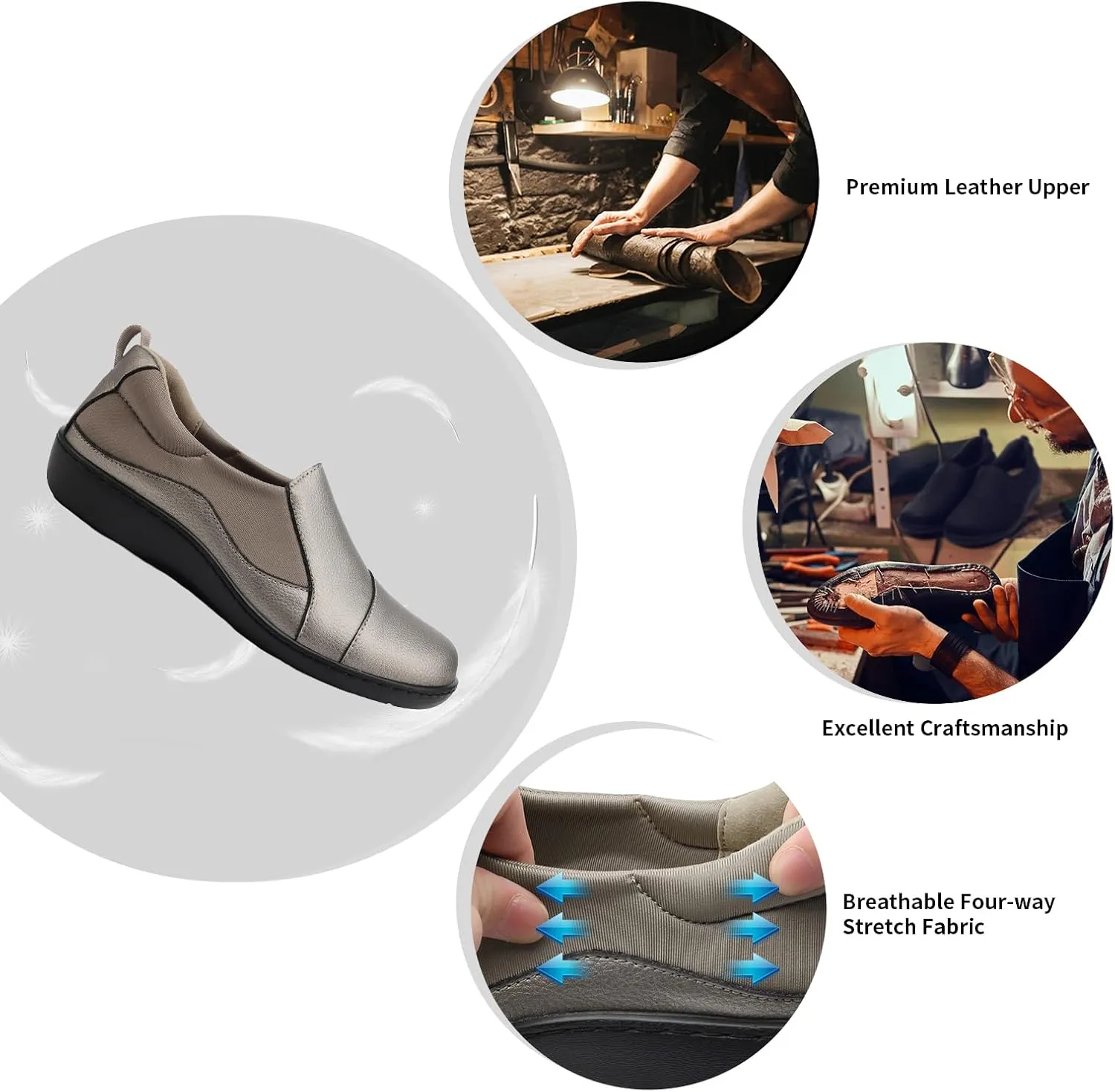 Women's Comfort Leather Loafers Cute Casual Slip On Lightweight Walking Flats Everyday Work Shoes