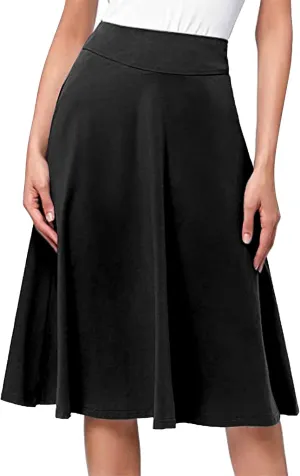 Women's Elastic High Waist Midi Skirt Solid Color Casual Skirt Plus Size Loose Beach Skirt with Pockets