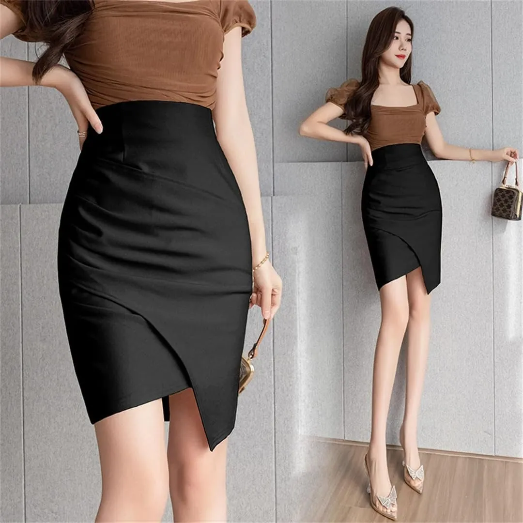 Women's Elegant Irregular Wrap Pencil Skirts High Waist Back Zipper Sheath Office Skirts
