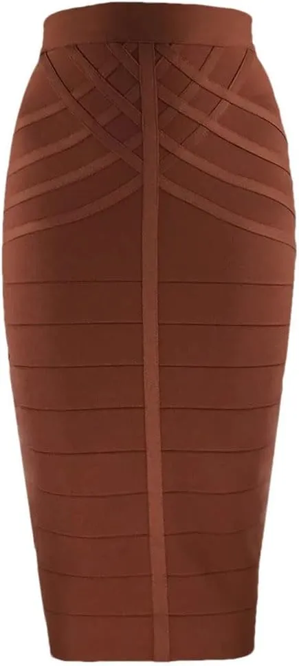 Womens Fashion Midi Elastic Pencil Skirts Bodycon Evening Party Skirts