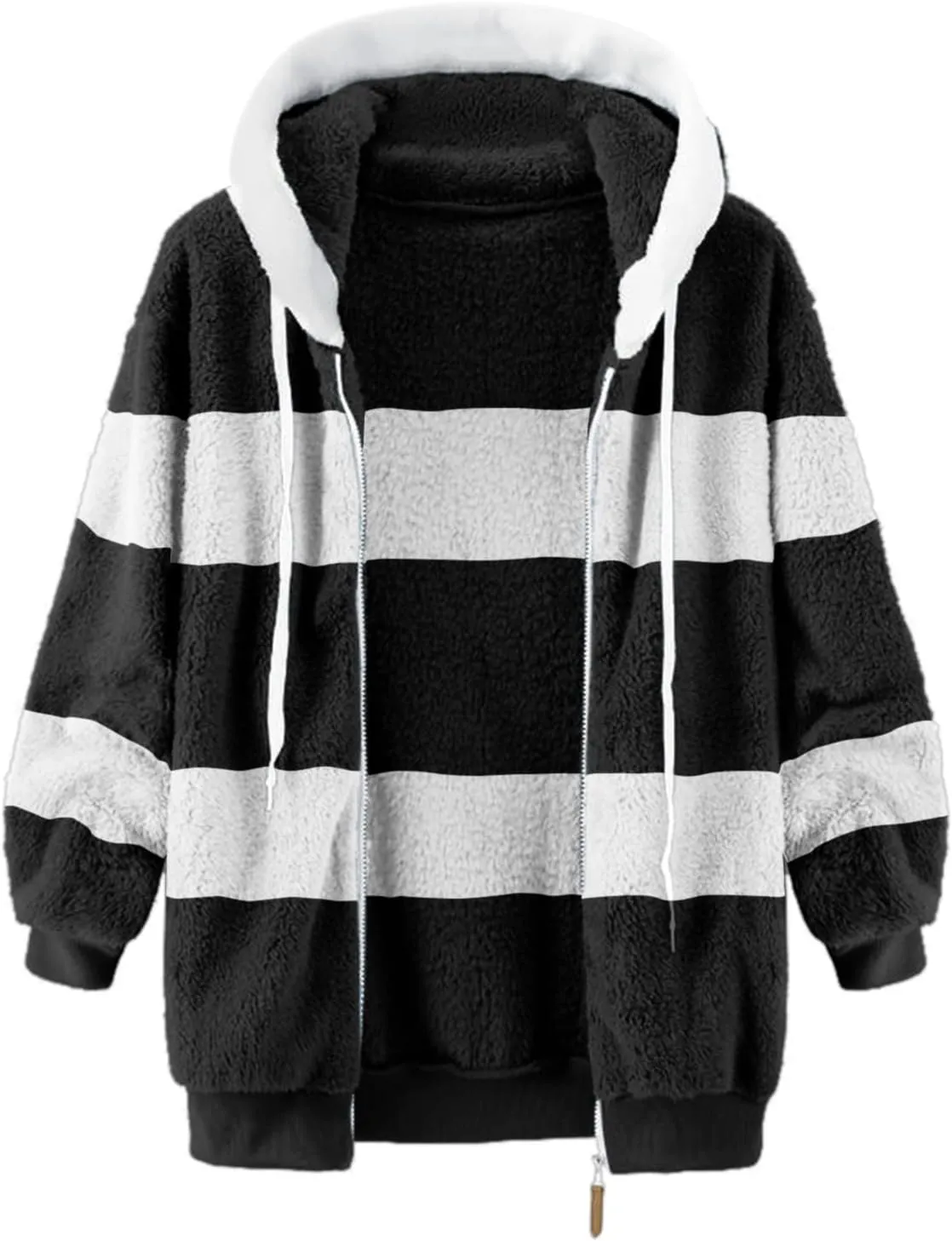 Women'S Fleece Zip Up Jacket Zipper Pocket Plush Sweater Jacket With Hood Insulated Winter Jackets For Women Fleece