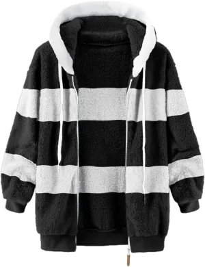 Women'S Fleece Zip Up Jacket Zipper Pocket Plush Sweater Jacket With Hood Insulated Winter Jackets For Women Fleece