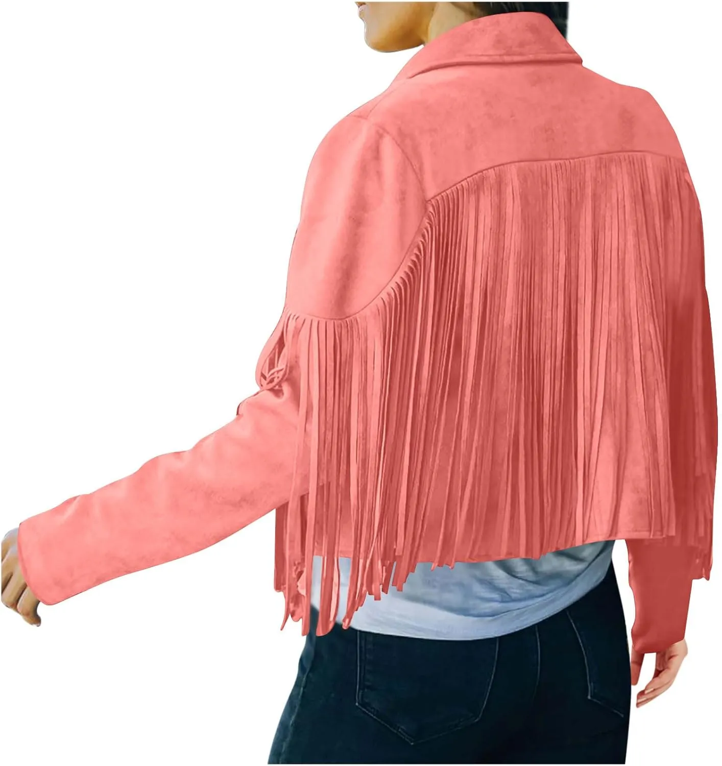 Women's Fringe Jacket Faux Suede Leather Jackets 2024 Fashion Tassel Motorcycle Cropped Coats Long Sleeve Coat