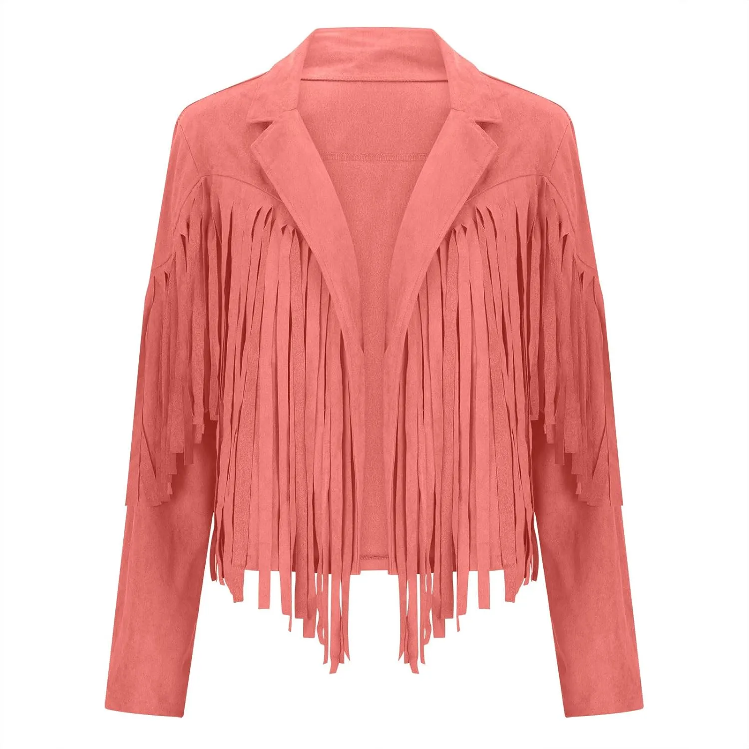 Women's Fringe Jacket Faux Suede Leather Jackets 2024 Fashion Tassel Motorcycle Cropped Coats Long Sleeve Coat