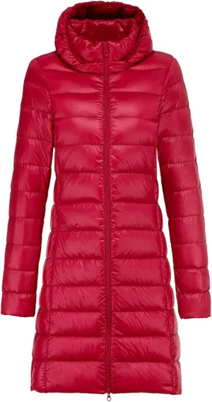 Womens Lightweight Long Puffer Jacket Water-Resistant Winter Coat Packable Hooded Long Padded Down Ccoat Outwear