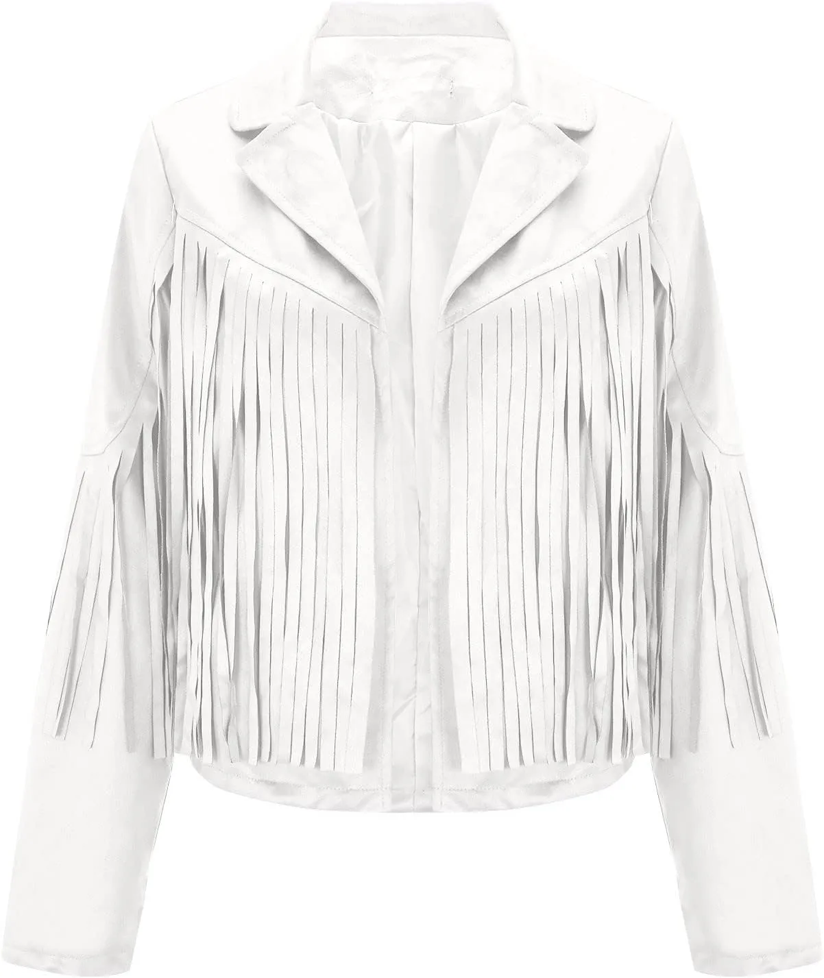 Womens Long Sleeve Fringe Coats Solid Color Open Front Leather Tassel Jacket Casual Motorcycle Biker Coat