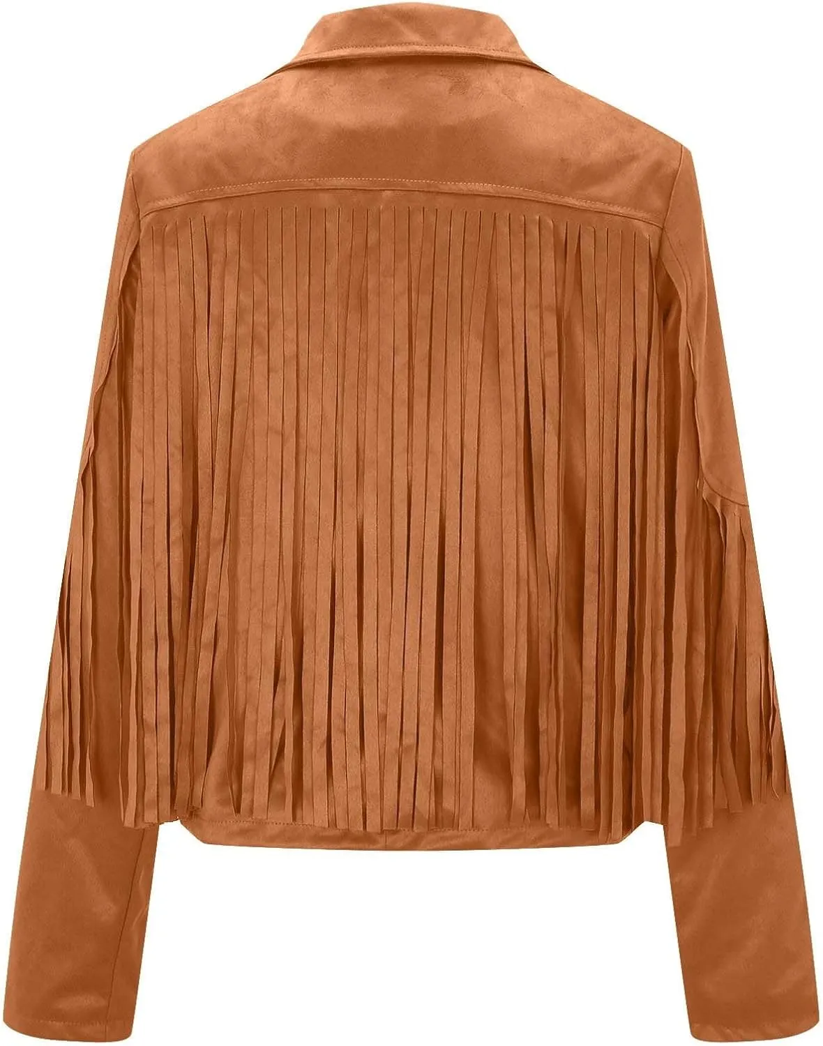 Womens Long Sleeve Fringe Coats Solid Color Open Front Leather Tassel Jacket Casual Motorcycle Biker Coat
