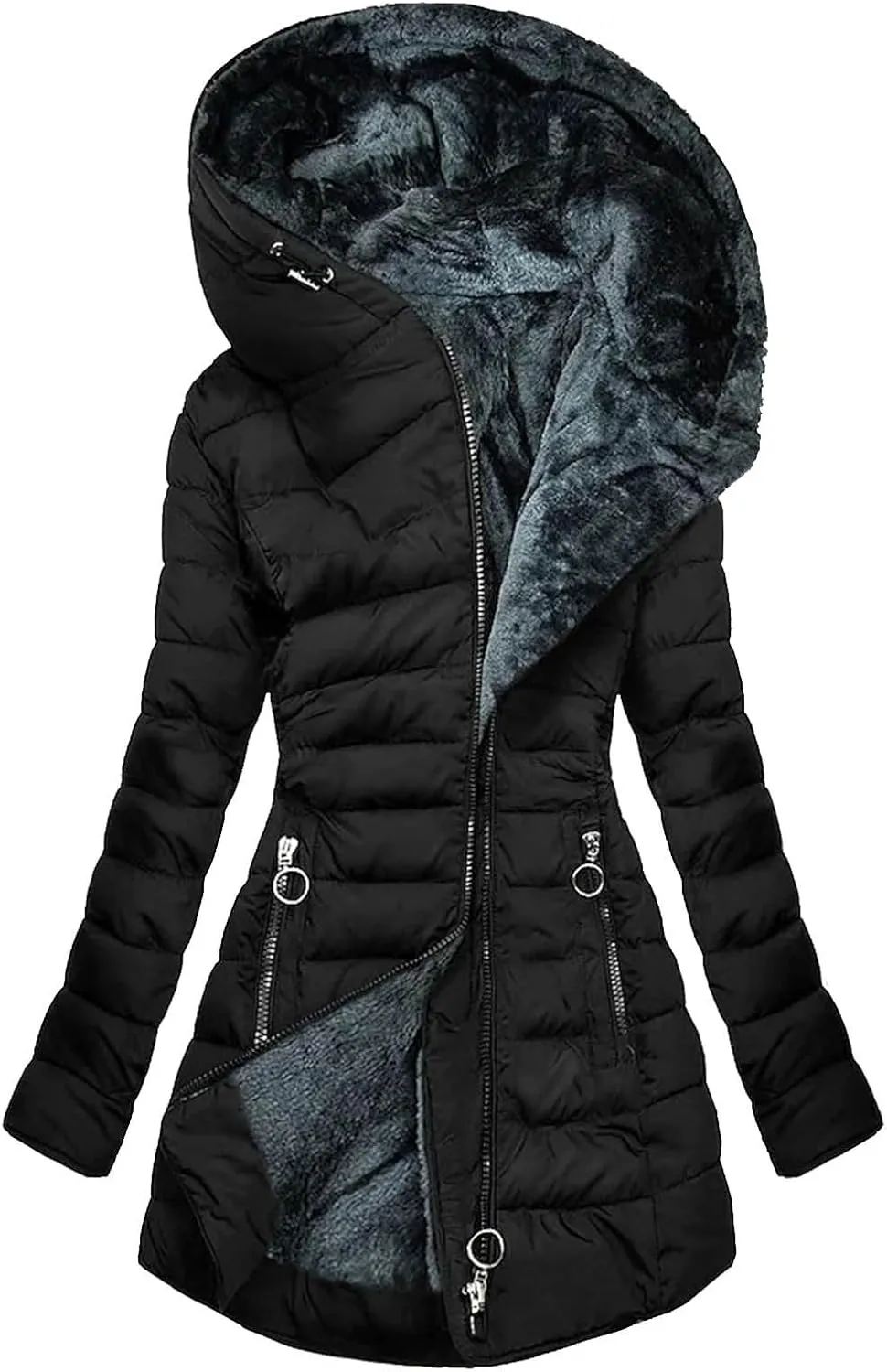 Womens Long Sleeve Puffer Jackets Hoods Outfits for Women Warm Fuzzy Hooded Plain Winter Fall 2025 Y2K