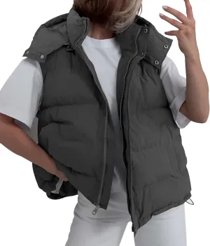 Women's Solid Color Cotton Padded Vest Fashionable and Sexy Sleeveless Hooded Jacket for Autumn and Eiderdown Womens Coat