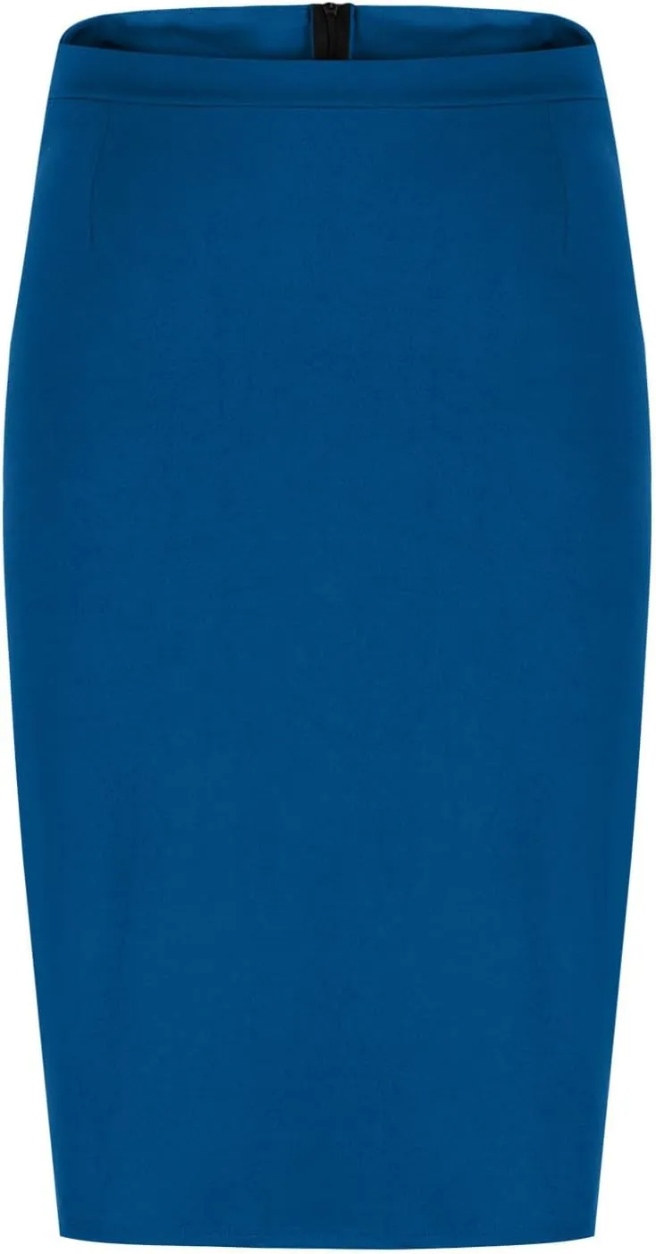Women's Solid Color Office Work Pencil Skirt Stretch High Waist Below Knee Bodycon Hugging Skirts for Business Casual