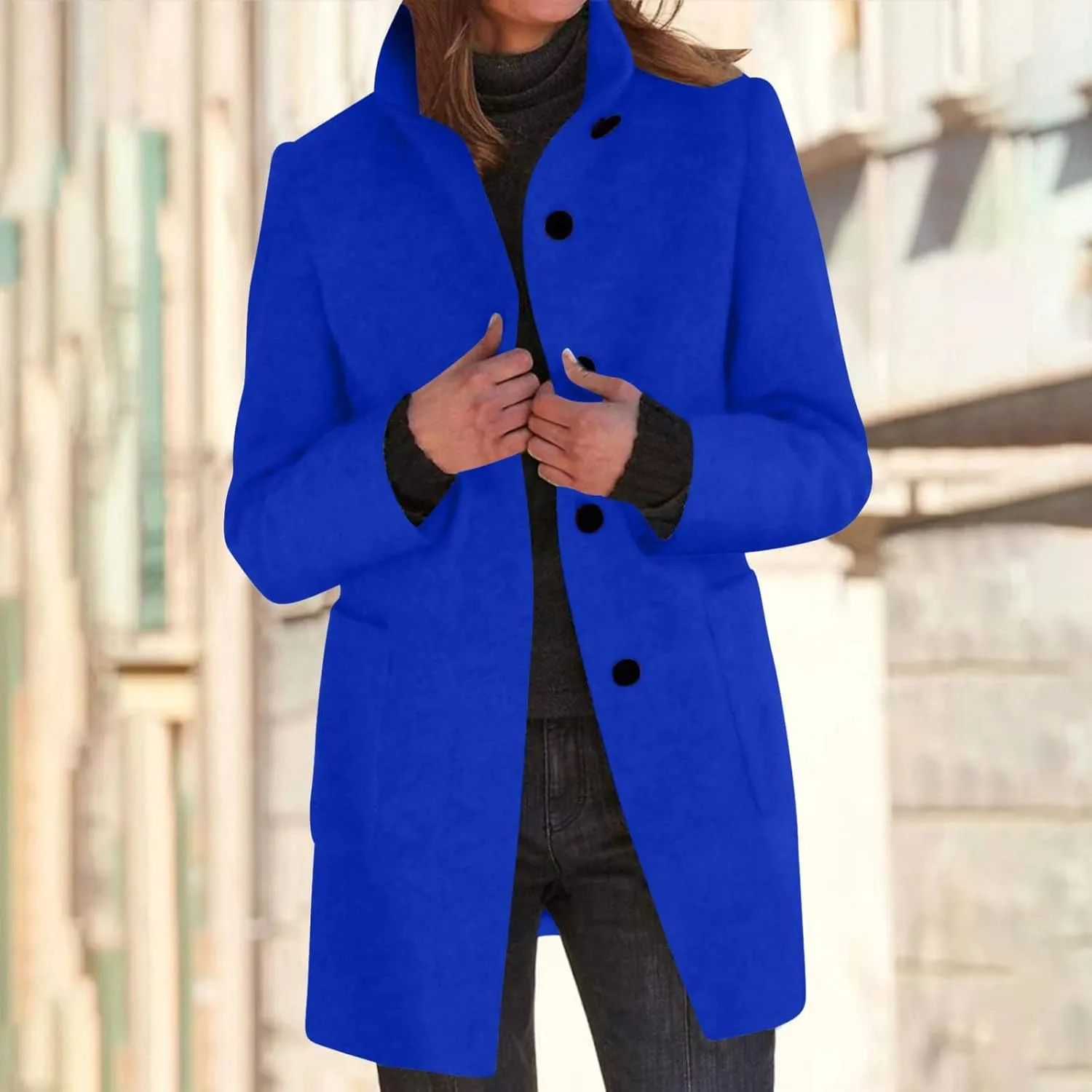 Wool Coat for Women Plus Size Thicken Pea Coats Stand Collar Single Breasted Trench Coat 2024 Fashion Winter Jackets