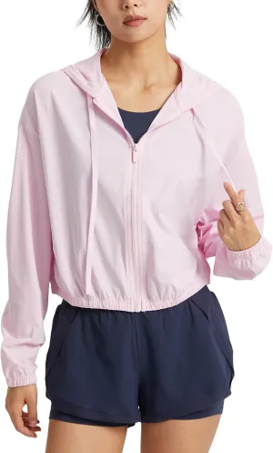 Wyeysyt Women's UPF 50  UV Sun Protection Cropped Jackets Athletic Running Workout Zip Up Hoodie Outdoor Jackets