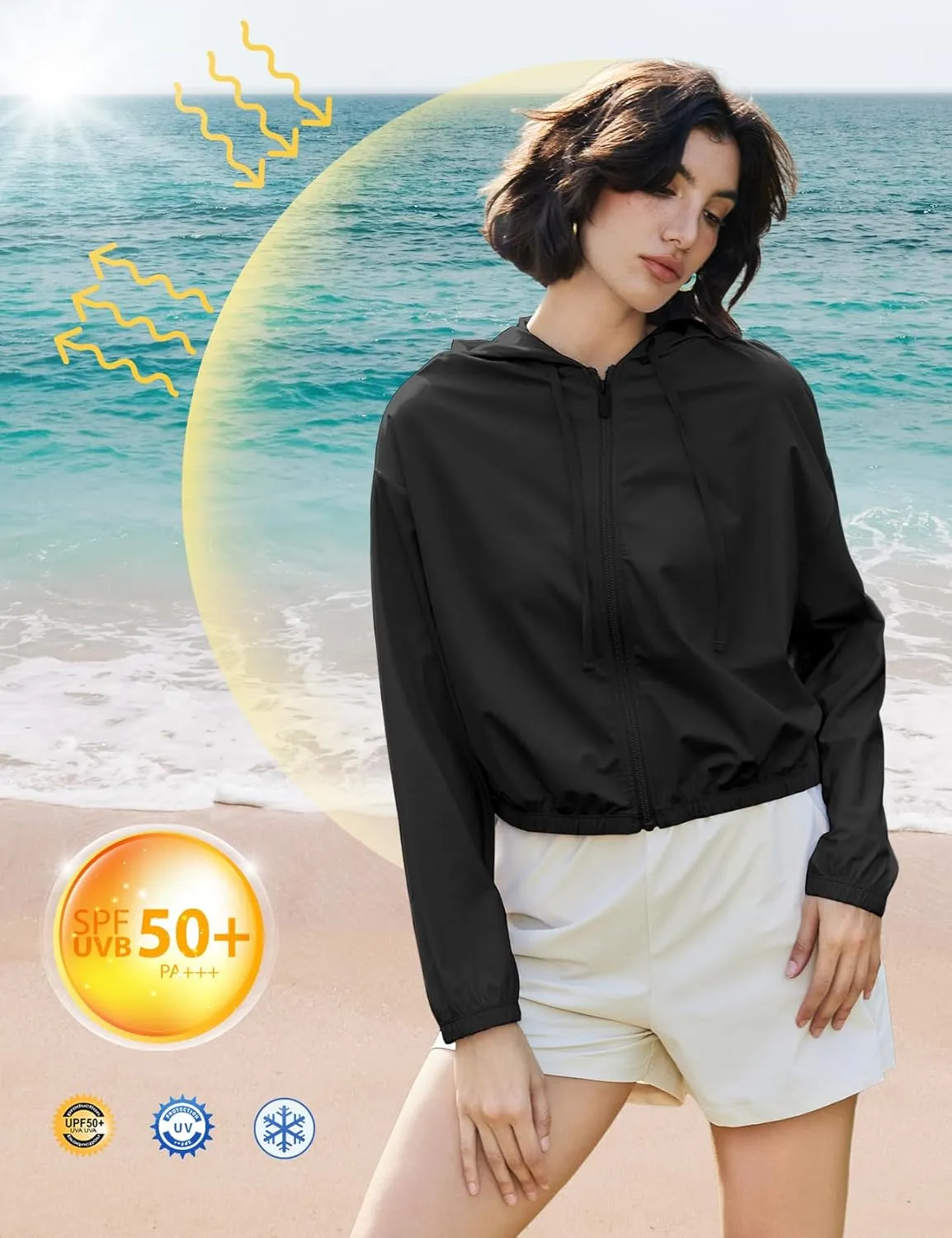 Wyeysyt Women's UPF 50  UV Sun Protection Cropped Jackets Athletic Running Workout Zip Up Hoodie Outdoor Jackets