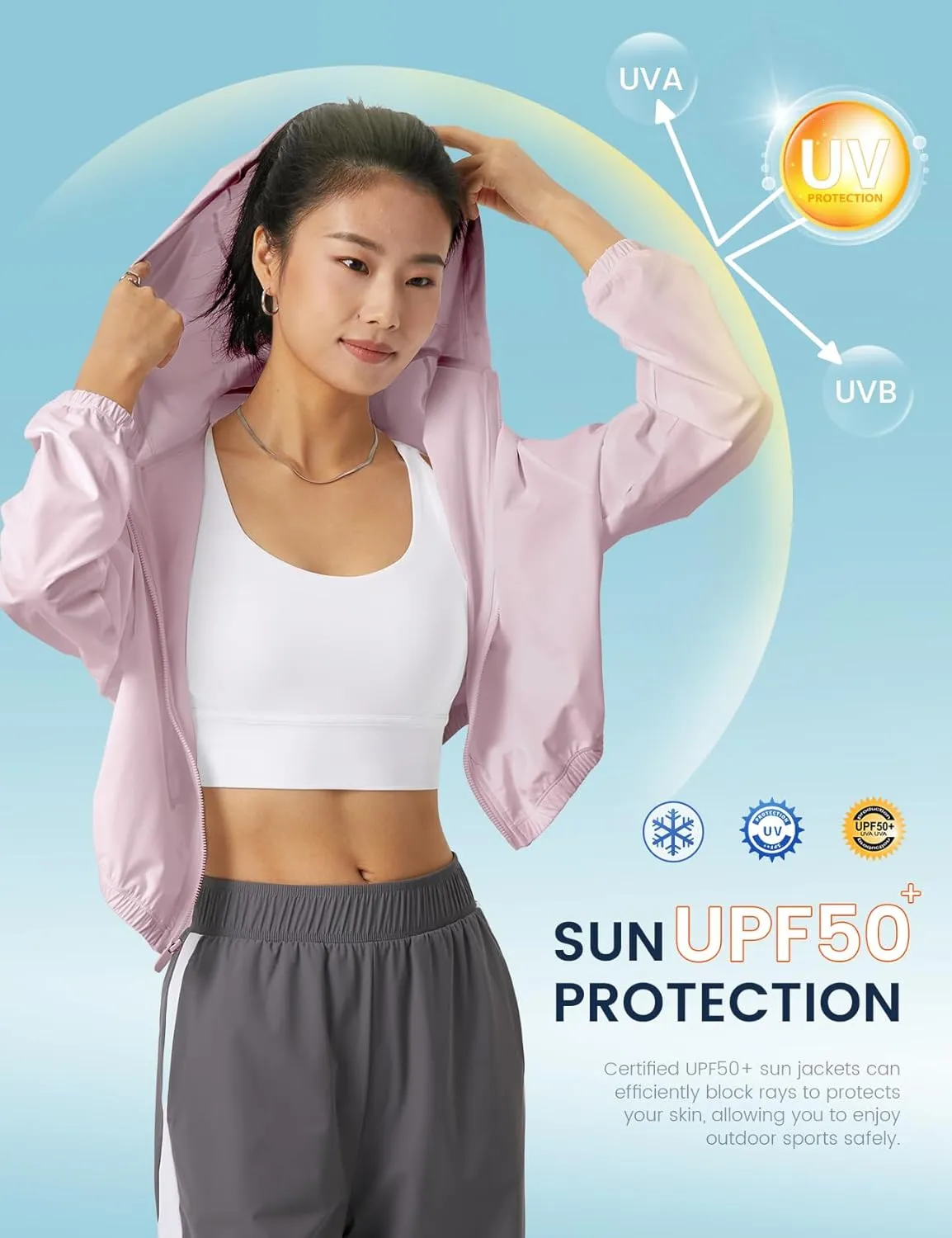 Wyeysyt Women's UPF 50  UV Sun Protection Cropped Jackets Athletic Running Workout Zip Up Hoodie Outdoor Jackets