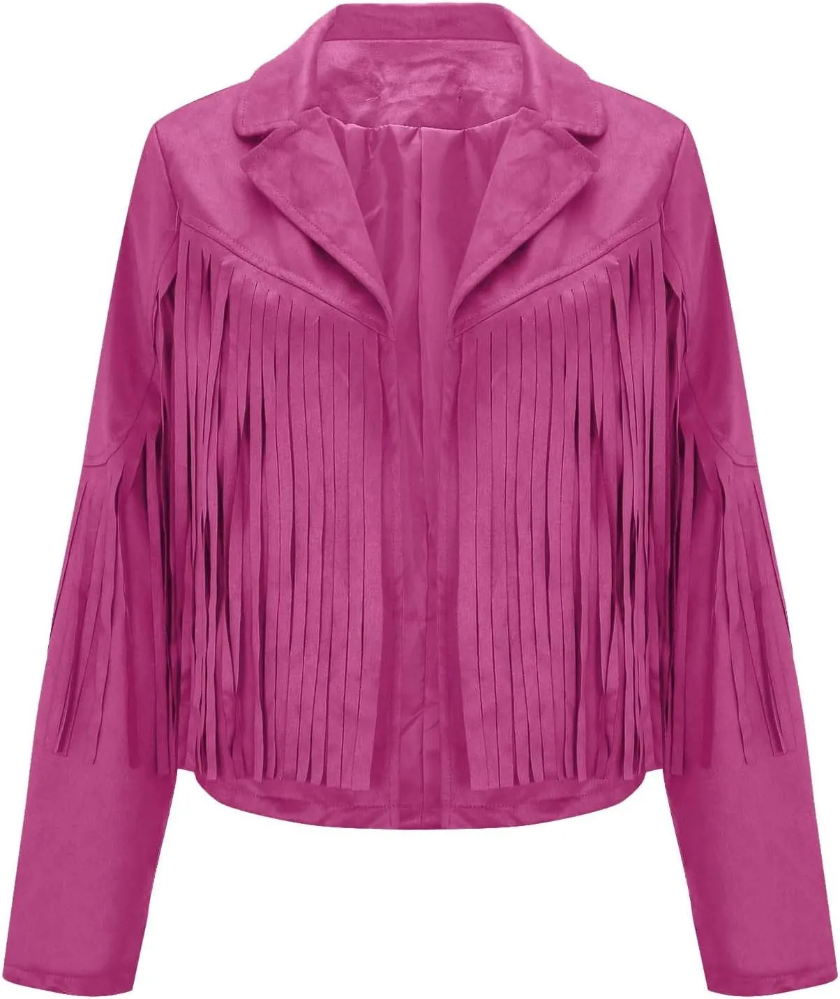 Xiaojmake Women's Fringe Jackets Faux Suede Leather Jackets Tassel Motorcycle Cropped Coats Lapel Open Front Blazer Jacket
