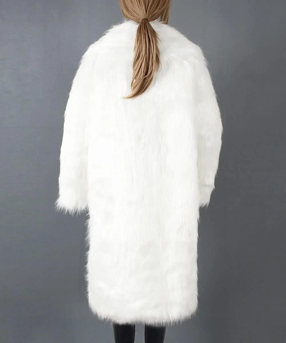 XUNRYAN Women Shaggy Winter Warm Faux-Fur Coat Maxi Long Fleece Plush Jackets Notch Lapel Cardigan Trench Coats Outerwear