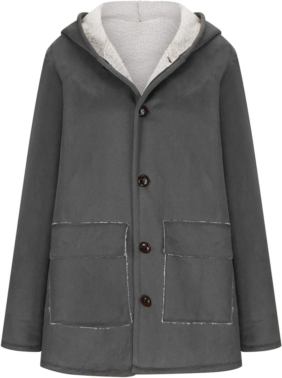 XUNRYAN Womens Fashion Suede Sherpa Fleece Jacket Trench Coats Thicken Winter Warm Sherpa Coat Hooded Peacoat Shearling Parka