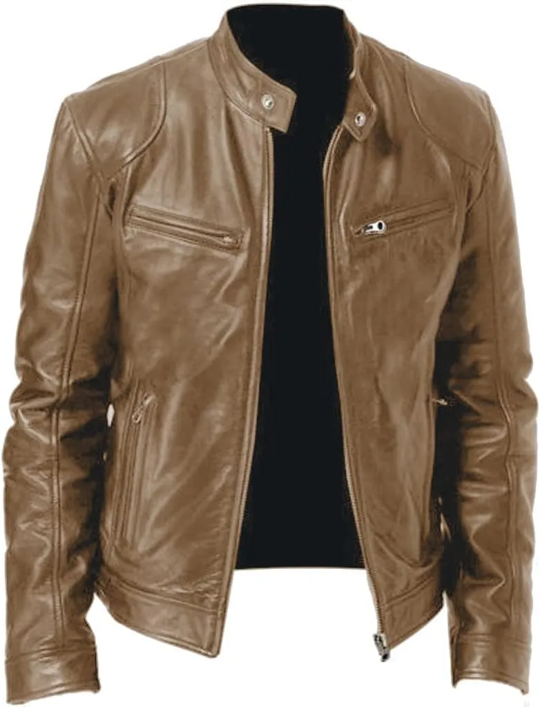 Ymosrh Men's Leather Jacket Faux Motorcycle Jacket Pu Bomber with Hood Jackets, S-L