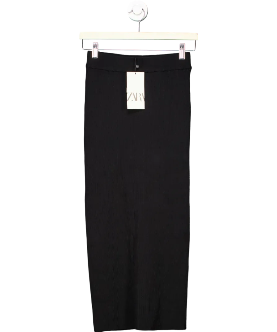 ZARA Black Knitted Midi Skirt UK S