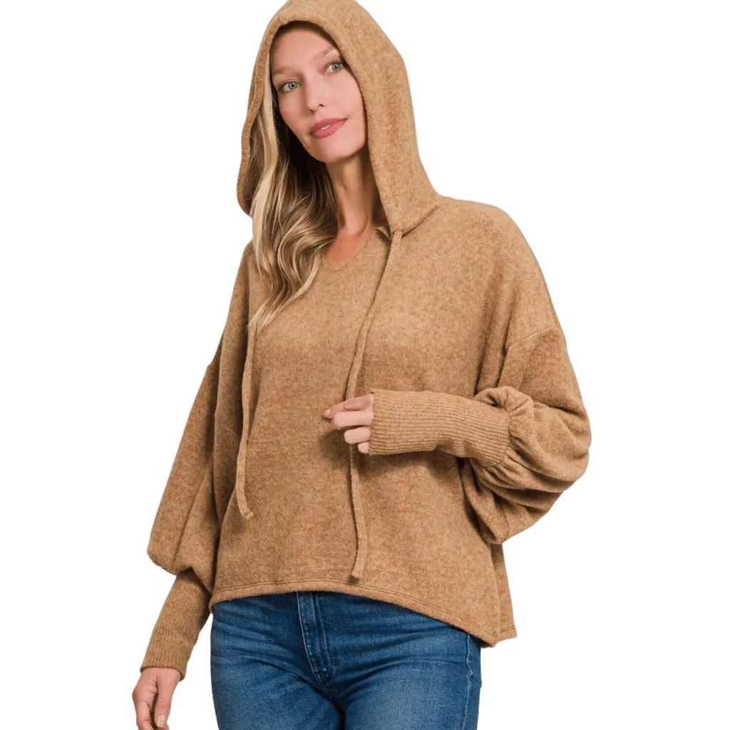 Zenana Brushed Hacci Drop Shoulder Cropped Hoodie